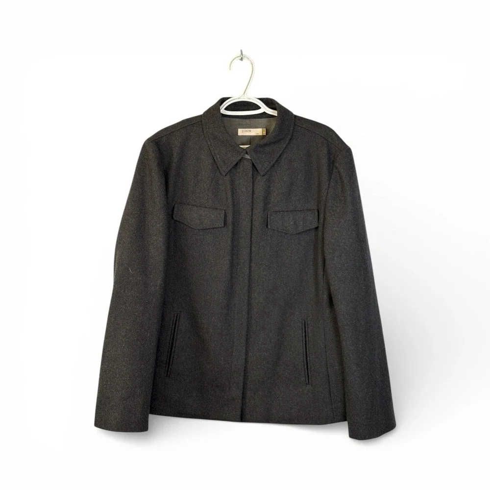 J Crew Women's Dark Gray Wool Blend Utility Jacket Size XL